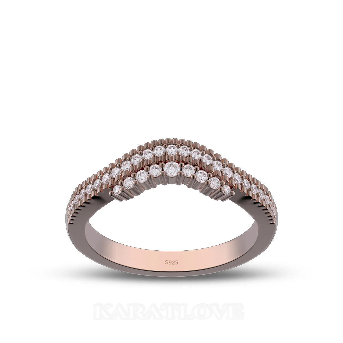 Round Cut Diamond White Sterling Silver Rose Gold Wedding Ring